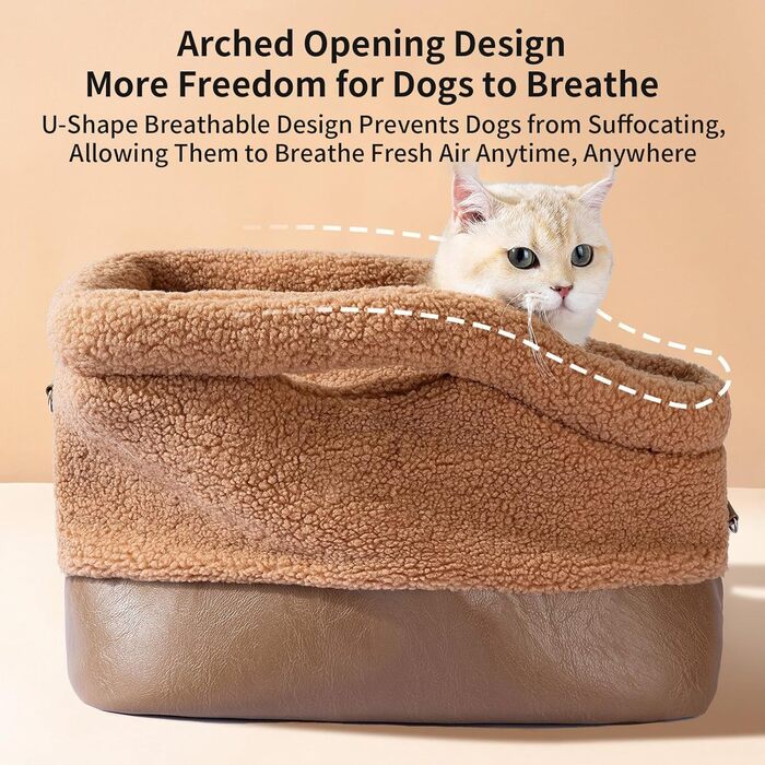 Сумка-переноска для собак та котів | Тепла, водонепроникна переноска для цуценят та малих собак, з безпечним ремінним кріпленням, коричнева