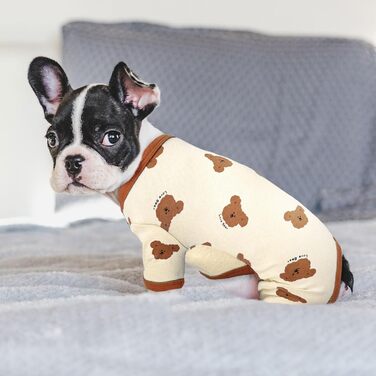 Піжама для собак, бавовна, еластична, цільнокрійний костюм, комфортна, для дрібних собак, милий ведмедик, принт, Французький бульдог, XX-Large, білий/розкішний сад