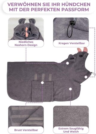 Рушник для собак Badeantel, з мікрофібри, швидковисихаючий, для великих, середніх та маленьких собак/котів (зелений, S, Сіре Носоріг)