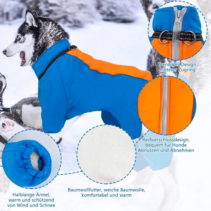 Водонепроникний зимовий одяг для собак CHZIMADE: тепла флісова жилетка та куртка для маленьких собак та цуценят. Відбиваючий дизайн, блакитний колір, розмір M