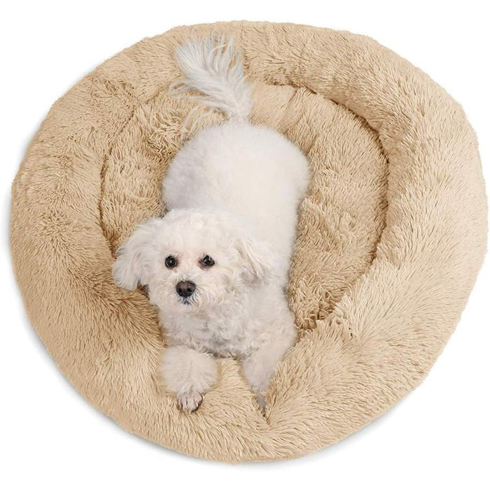 Кругле ліжко-гніздо для собак та котів, штучне хутро, Beige, 60 см