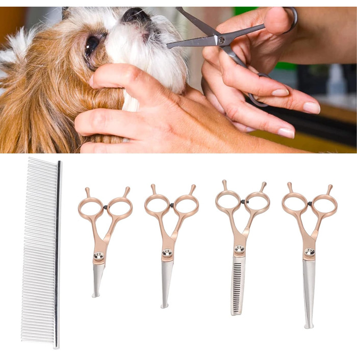 Набір професійних ножиць для грумінгу собак, 5 шт., з нержавіючої сталі, безпечні, для собак, котів та інших тварин