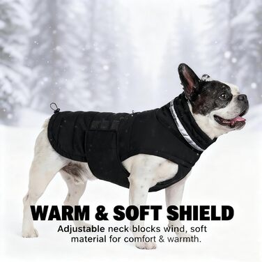 Водонепроникний зимовий одяг для собак, теплий вітрозахисний одяг з відбиваючими елементами та регульованим коміром, для маленьких собак, з липучкою, розмір S (Чорний, Середній)