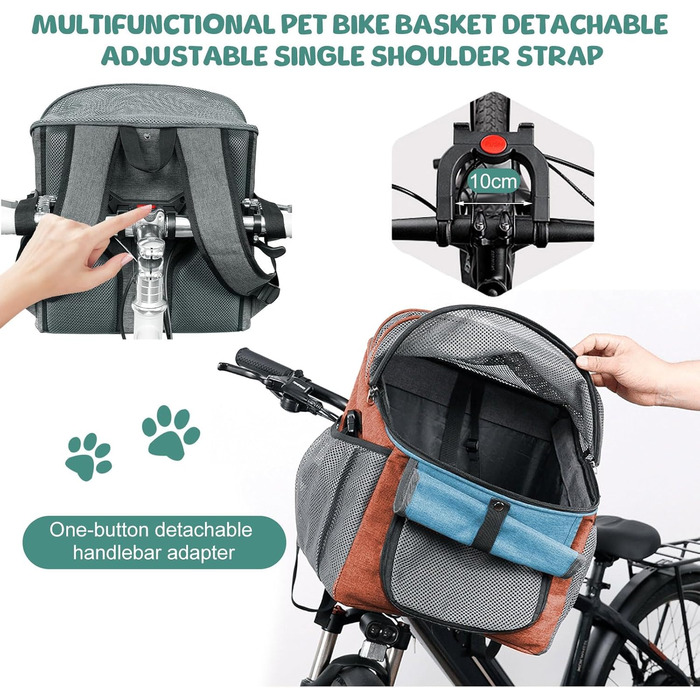 Велокорзина для собак, переноска для тварин на велосипед, переноска для собак на переднє кріплення, 5 кг, дихаюча, з адаптером для керма, для їзди та кемпінгу (Помаранчевий)