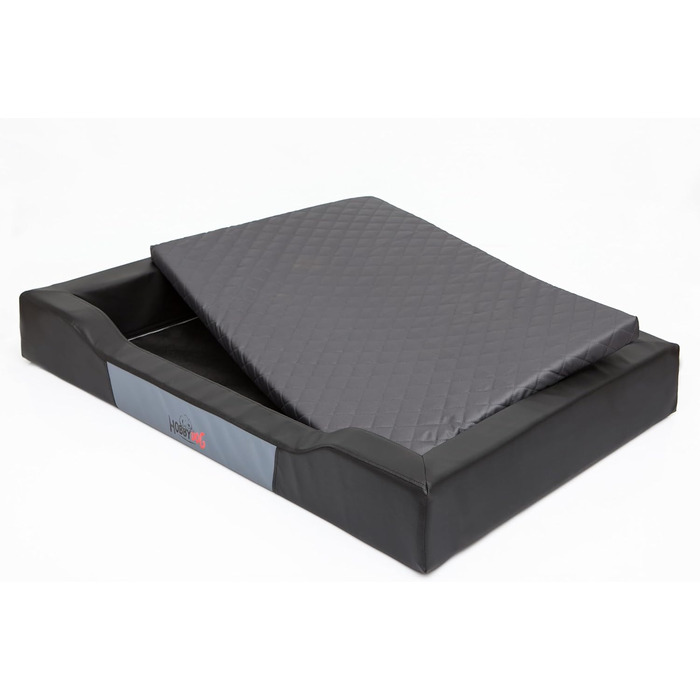 Собаче ліжко-корзина для собак маленьких, середніх та великих порід - подушка для собак - диван для собак з екошкіри, знімний та пральний чохол - Deluxe, розмір M - чорний, 93 x 62 см