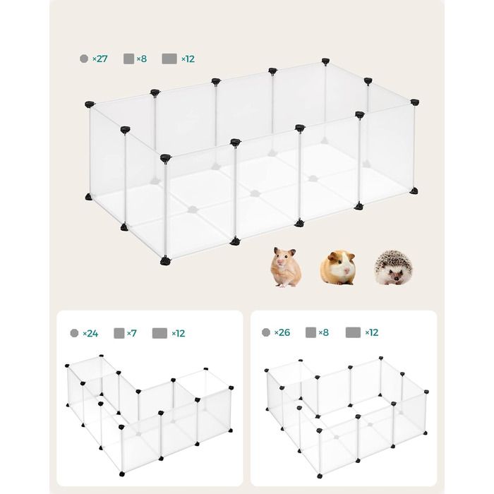 Клітка для тварин SONGMICS Freigehege з піддонами, 2 шт., біла, 125 x 63 x 42 см, для кроликів, хом'яків, їжаків