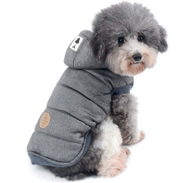 Зимова куртка для собак маленьких порід Ranphy з капюшоном, тепла флісова підкладка, бавовняний халат для домашніх тварин, вітронепроникна куртка, капюшонна куртка для котів, сірий L (Обхват грудей: 42 см), сірий