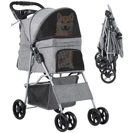 Візок для собак та котів DWVO, сірий, до 15 кг, складання, з підстаканником та кошиком для зберігання
