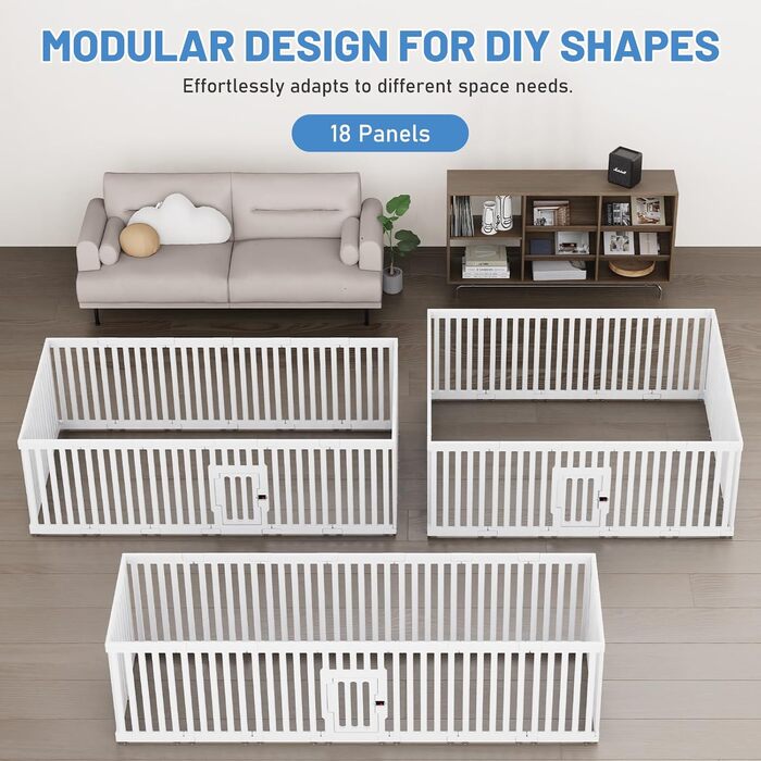 Клітка для цуценят FASRIOU Indoor 65 см, пластикове огородження для собак з антиковзкими присосками, вольєр для маленьких собак, 18 панелей (168 x 135 x 65 см), з окремими секціями