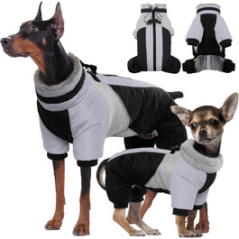 Водонепроникний собачий плащ Kuoser для маленьких собак - теплий зимовий плащ з шлейкою та світловідбиваючими деталями, чорний, розмір M