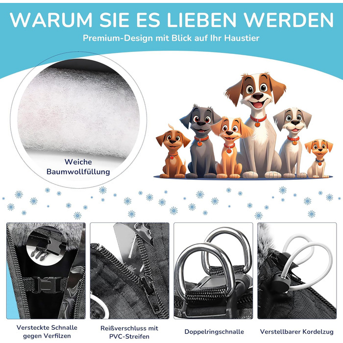 Водонепроникний теплий зимовий одяг для собак ALLSOPETS - куртка з світловідбиваючими смугами, тепла жилетка для холодної погоди (Himmelblau, 2XL)