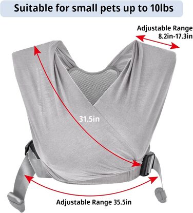 CUBY Сумка-переноска для собак, літня модель, рюкзак-переноска, підтримка спини, для собак, виготовлена з дихаючого матеріалу, 10 кг, світло-сіра