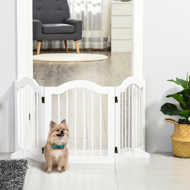 PawHut Dog Barrier Guard Configuration Guard Grid 3-Piece з двома опорними ніжками Стабільний Складний МДФ Білий 154.5x29.5x61 см | Аосом