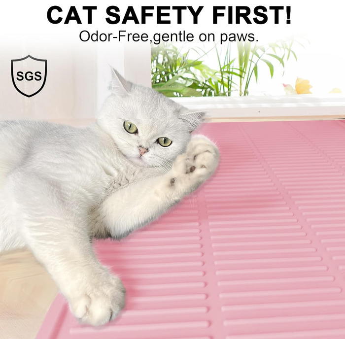 Килимок для котячого туалету PetNova, 101,6 x 76,2 см, силікон, вологостійкий, з рифленням, легко чистити, для кількох котів, рожевий