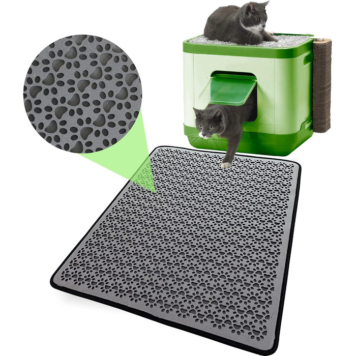 Килимок під лоток для котів, великий XXL, вологостійкий, двошаровий, EVA, 60x74 см, чорний/сірий