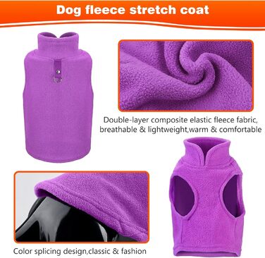 PETCUTE Теплий зимовий пуловер для собак, флісова жилетка для маленьких, середніх та великих собак, жилетка для собак з отвором для повірця, фіолетовий