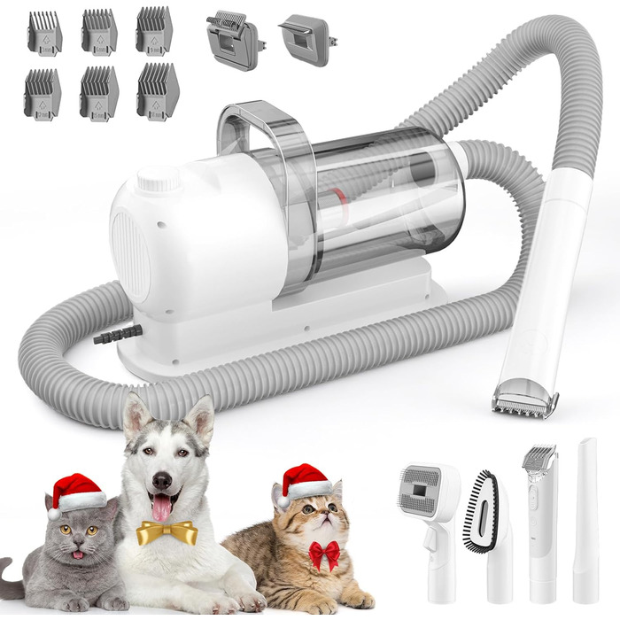 Електрична машинка для стрижки собак з пилососом 10000Pa, набір для грумінгу тварин, 2.5л контейнер, 6 гребінців, тиха, щітка для грумінгу та видалення шерсті для собак та котів