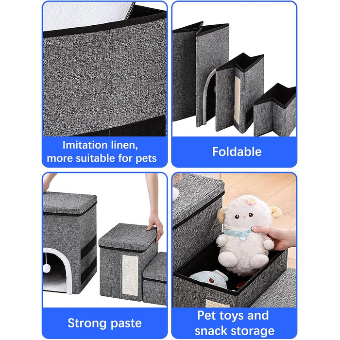 Сходинки для собак маленьких порід, 43 см, 3 сходинки, складаються, з которачкою, протиковзке покриття, до 50 кг, сірі