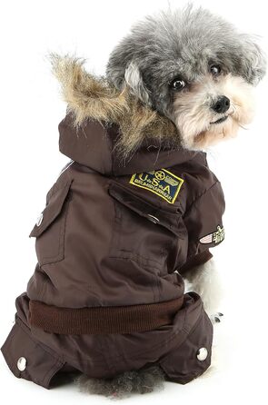 Комбінезон для собак Zunea, теплий, водонепроникний, з капюшоном, для чихуахуа, йоркширського тер'єра, котів та інших маленьких собак, коричневий, L