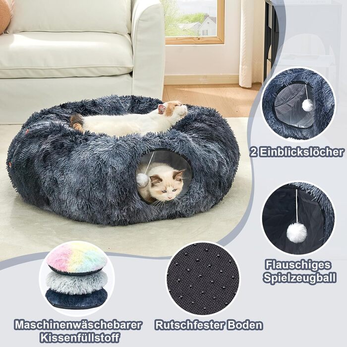 Туннель для котів Jiupety з лежаком, великий, темно-синій. Розкладний тунель-іграшка для котів, кроликів та хоряків. XXL