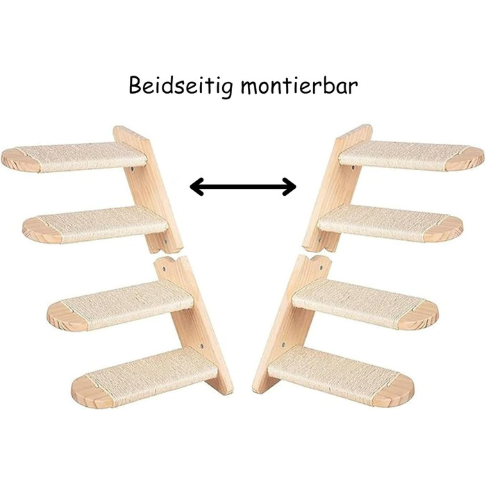Кішка-драбина CiaoMiau: 2 шт. з дерева, з джутовим мотузком | для кріплення до стіни | економія місця, міцна | двостороннє кріплення | кішка-стінка