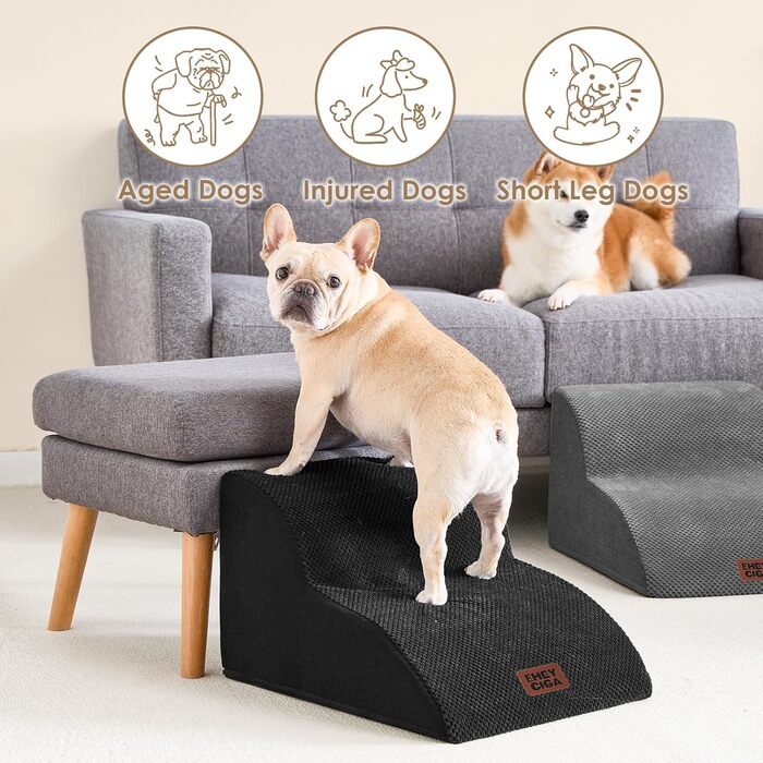 Сходинки для собак EHEYCIGA: 50 см, 4 сходинки, для маленьких собак, на диван/ліжко, з високощільним губчастим матеріалом, знімний та миючий чохол, антиковзне покриття, сірий (40 x 50 x 30 см)
