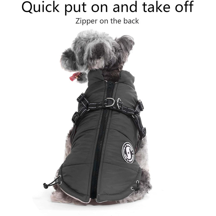 Теплий зимовий одяг для собак M+ чорного кольору: куртка, жилетка, одяг для маленьких собак, водонепроникний, з відбиваючими елементами