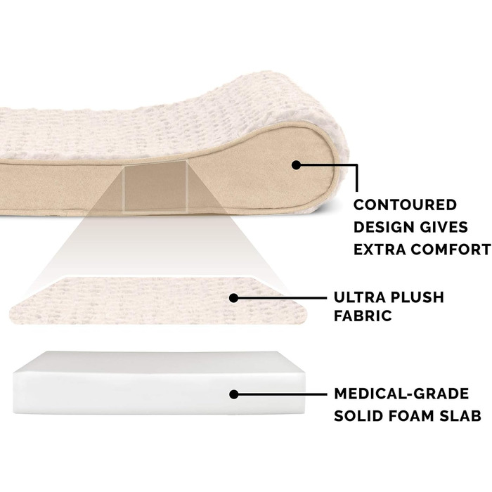 FurHaven Ортопедичне ліжко для собак великих порід знімний, пральний чохол, для собак до 81,6 кг, ультрам'яке штучне хутро та велюр, розкішна лежанка, кремовий колір, розмір 147 x 107 x 23 см