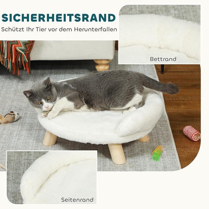 PawHut Софа для собак та котів, м'яке ліжко для домашніх тварин з піднятим дизайном, кремового кольору, 47 x 40 x 20 см