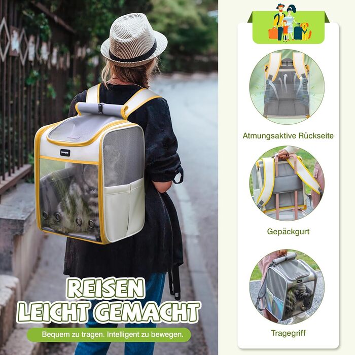 Рюкзак для кота великого розміру ALLSOPETS, складний рюкзак для собак та котів, дихаюча переноска для тварин для подорожей, прогулянок та походів (димно-зелений, лимонно-жовтий)