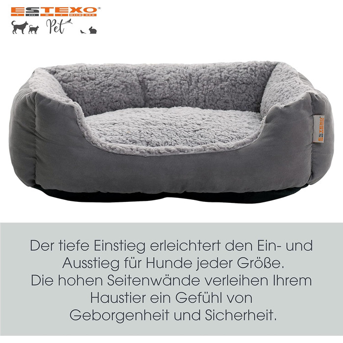 Крісло-лежанка для собак ESTEXO, лежанка для тварин, м'яке гніздо для собак, 60x48x18 см, темно-сірий/сірий колір