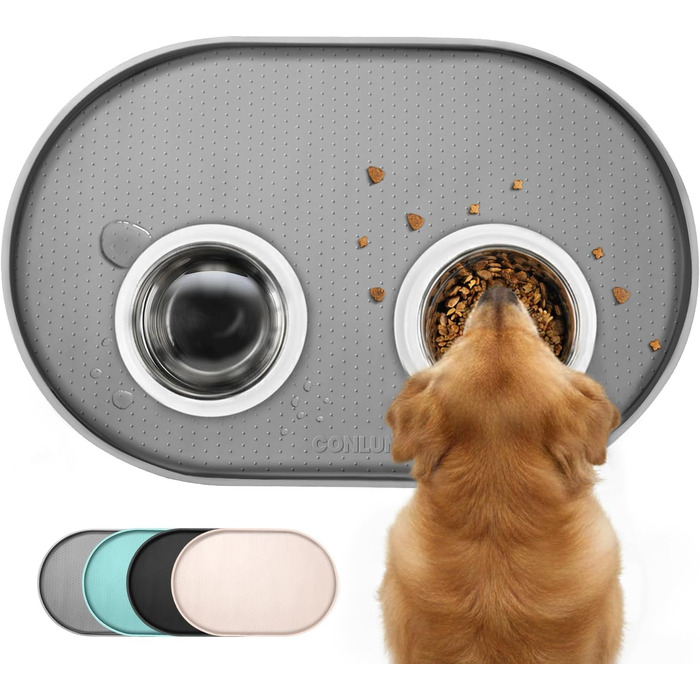 Підкладка під миску для собак та котів Conlun, 81x51 см, сіра, з високими бортиками, BPA-Free силікон