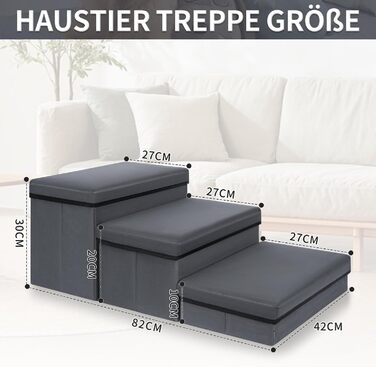 Сходинка для тварин OUUTMEE: складана сходинка для собак та котів, сірого кольору, 3 сходинки, максимальне навантаження 30 кг