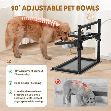 Підвищена годівниця для собак Sunowl, регульована по висоті та куту нахилу, 0-90°, 2 миски з нержавіючої сталі, повільне годування, не проливається, з килимком