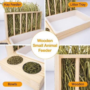 Диспенсер для сіна BESNEW 3-в-1 з туалетом для котів, годівниця для кроликів, морських свинок, шиншил, з 2 мисками, великий базовий