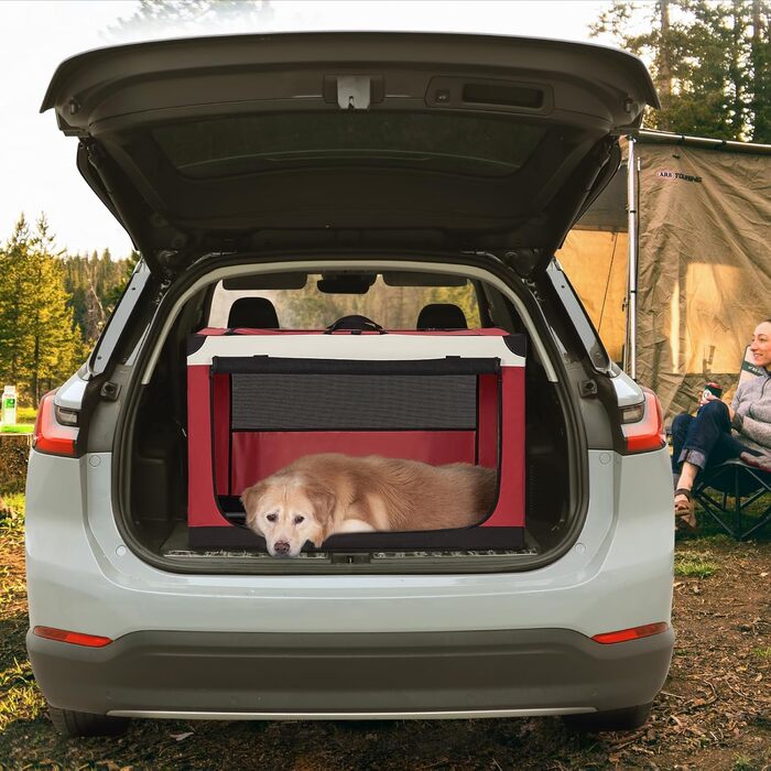 Транспортна переноска для собак Petsfit, велика, червона, розкладна, з міцної тканини та металевим каркасом