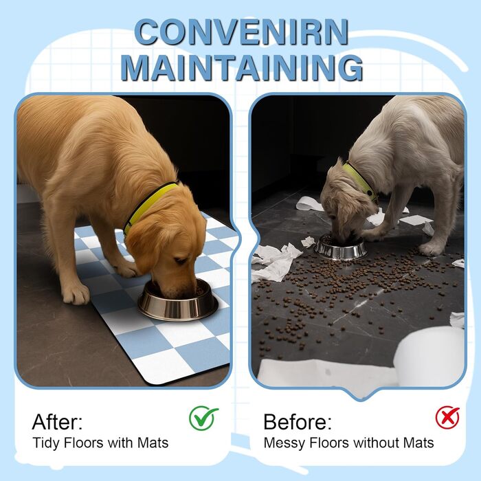 Килимок для котячого/собачого корму BLESWIN - антиковзаюча підстилка під миски для тварин, чорно-білий, 51x30,5 см