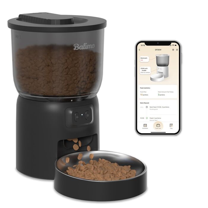 Автоматичний кормушка для котів Balimo 3L з Wi-Fi, керування через додаток, для собак та котів, чорний
