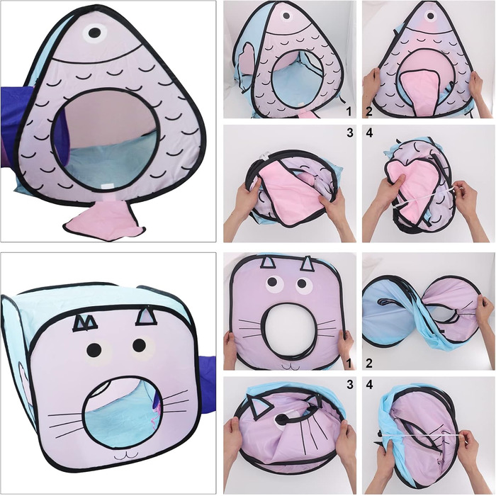 Ігровий комплекс для котів: тунель та куб - інтерактивна іграшка для кошенят, кроликів та цуценят, блакитний