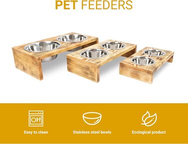 Диспенсер для корму для собак RF-Deer з дерева з 2 нержавіючими мисками, піднятий годівниця для собак, миска для котів, миска для собак, бар для собак, годівниця для котів, легко миється, 48x26x13 см, великий