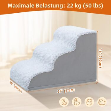 Східці для собак KSIIA, 3 сходинки, 40 см, сірі. Ідеально для маленьких собак та котів, підходить для ліжка, дивану, софи та авто. Розміри: 40x57x40 см