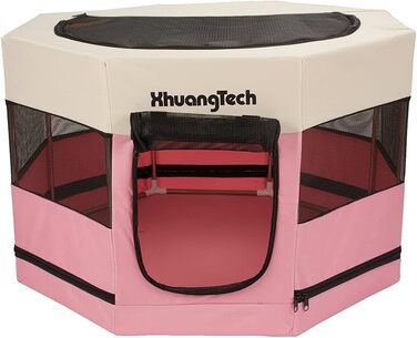 Клітка-загон для собак, котів, кроликів та морських свинок XhuangTech, рожева, 87.6 x 87.6 x 54.9 см