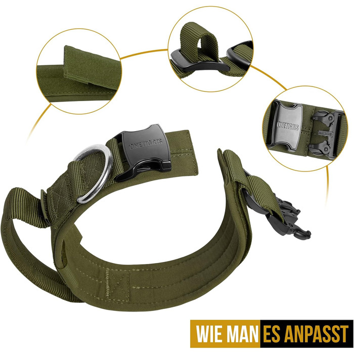 Нашийник для собак OneTigri з металевою застібкою (S, Ranger Green)