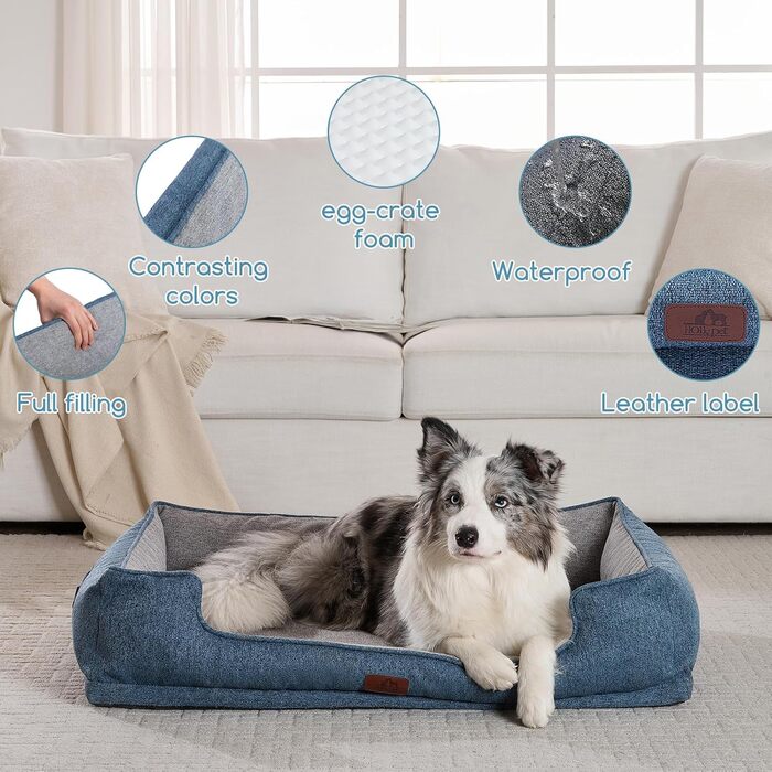 Ортопедичне собаче ліжко Hollypet, зелене, для середніх собак, 81.3 x 61.3 x 32 см. Знімний, водонепроникний, зручний чохол та антиковзаюча підкладка.