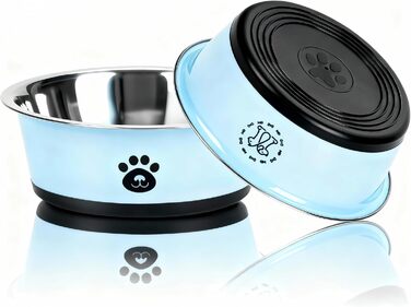 Набори мисок для собак та котів з нержавіючої сталі з силіконовим дном, 2 шт. (блакитні)
