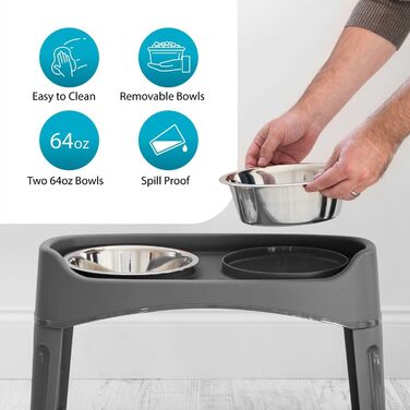 Набір з 2 підіймальних мисок для собак Iris Ohyama PEF-L, сірий, L29 x B57 x H31 см