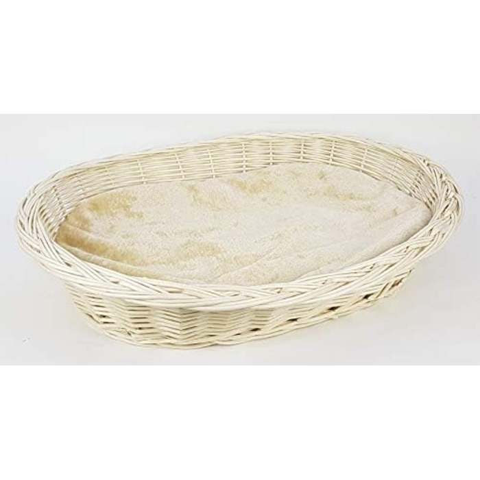 Корзина для собак Tigana з плетіння з лози, біла, 80 см (+ подушка бежева)