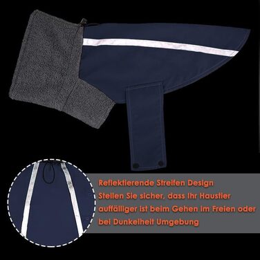 Зимова куртка для собак SlowTon з флісу, водонепроникна та вітронепроникна, з нашийником-гетром та світловідбиваючими смугами, регульована, для цуценят (Темно-синій, L+)