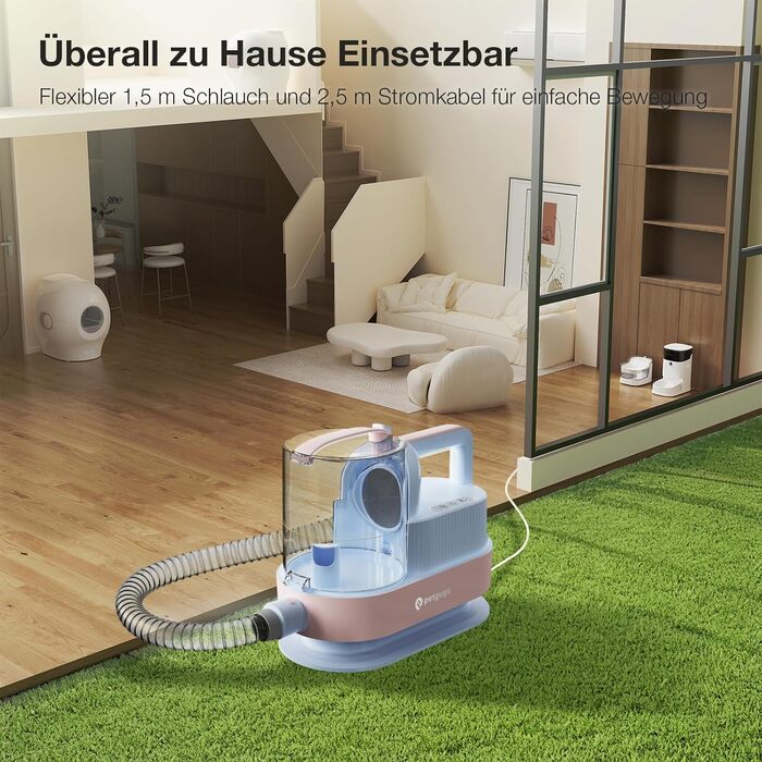 Набір для догляду за тваринами 7-в-1: Шерстьомашина, пилосос для шерсті та фен для собак та котів. Потужність 11000Pa, об'єм контейнера 2.5L, 3 режими потужності та температури. Тиха робота. Колір: блакитний.