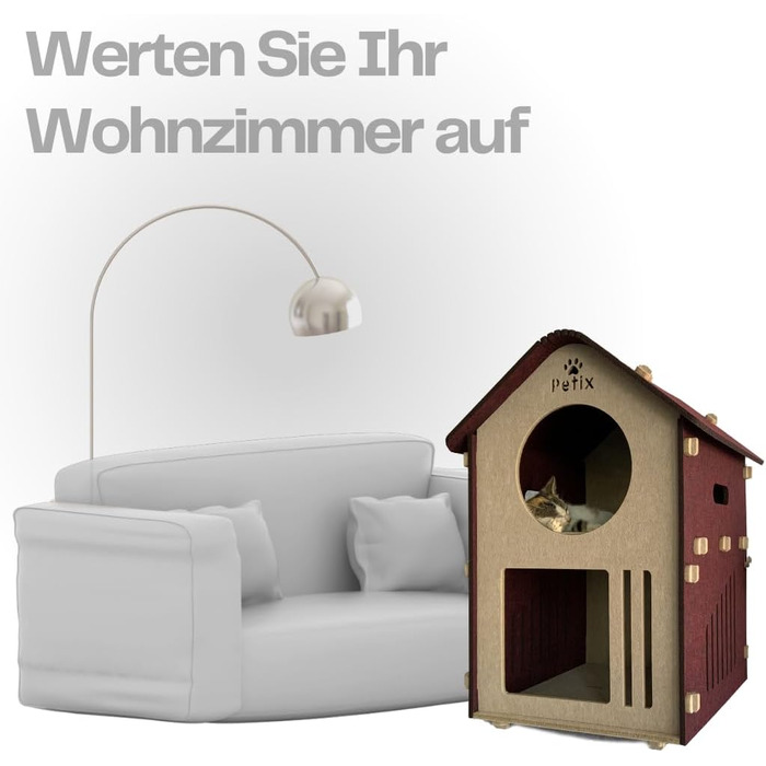 Будиночок для котів XXL Petix Sweet Home 61×40×40 см, бежевий – котяча хатка-ліжко для сну, ігор і схованки, для великих котів, інтер'єрний